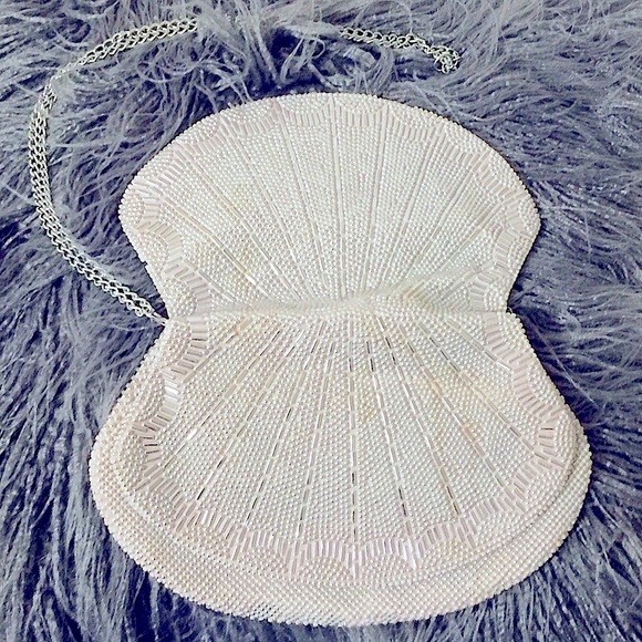 Rare VTG: Glitzy Hollywood Glamour 1940-1950’s Evening Bag Hand Beaded SeaShell - Picture 5 of 16